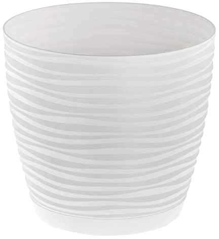 KORAD 3D Sahara Plant Pots with Matching Saucers. Decorative Planters with Drainage Holes for Indoor and Outdoor (H 5.5 in (14 cm)- D 5.9 in (15 cm), Creamy White)