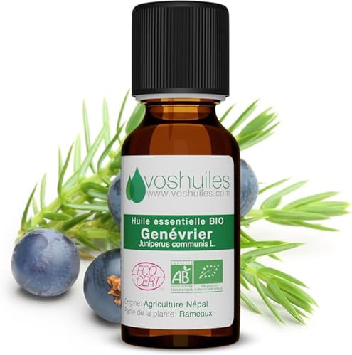 Voshuiles - Huile Essentielle Genèvrier Bio 5ml - Utilisation Alimentaire - Parfum Balsamique et Boisé - Nombreuses Vertus - Huiles Essentielles de Qualité - 100% Pure et Naturelle - HEBBD et ECOCERT