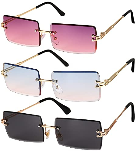 FANTESI 3 Pcs Square Rimless Sunglasses Fashion Frameless Glasses Eyewear Rectangle Transparent Glasses for Women Men (Random Color)