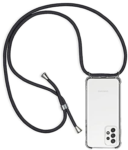 ZYIMOU für Samsung Galaxy A52 / Samsung Galaxy A52s 5G Hülle mit Band, Handyhülle Handyband Hülle mit Kette Schutzhülle Kordel zum Umhängen Transparent Weich TPU Silikon Bumper, Schwarz