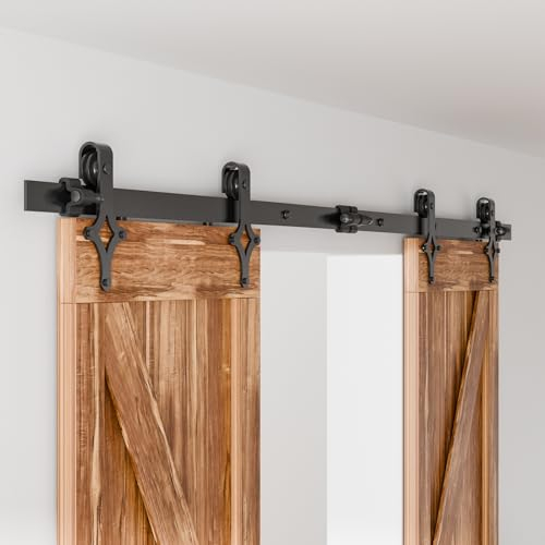 WOLFBIRD 2M/6.6FT Kit de Quincaillerie Porte Coulissante, pour Porte Coulissante à Double Porte，Ensemble Industriel Porte Suspendue Poulie de Rail（Noir）