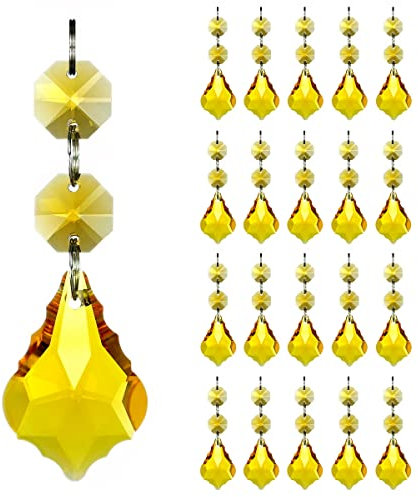 GOLDENHAITAI 20 Stück Kristall-Ahornblatt-Kronleuchter-Prisma-Ersatz-Anhänger, verbundenes Kristallglas, achteckige Perlen, Vorhang für Kronleuchter, Weihnachtsdekoration, 38 mm (Topas)