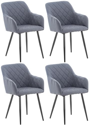 CLP 4er Set Esszimmerstuhl Shila I Samt I Stoff I Gesteppt I Mit Bodenschonern, Farbe:dunkelgrau, Material:Stoff