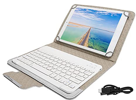 ASHATA Universal 9.7‑10.1 inch Tablet Keyboard Case,Wireless Bluetooth Removable Keyboard + PU Leather Case Cover,Travel Portable Leather Shell,Dustproof & Waterproof(white)