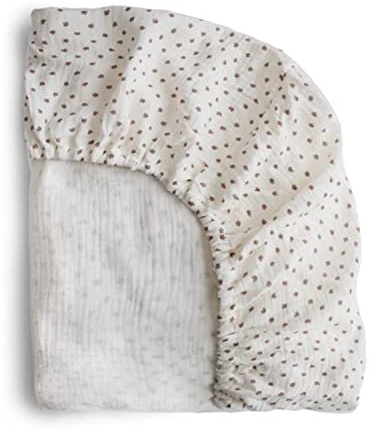 Mushie Musselin Spannbettlaken | Baby & Kinder Spannbetuch 40x10x100 cm | Atmungsaktive 100% Baumwolle (Bloom-Small)