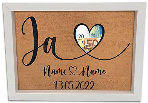 Ja Geschenk Brautpaar Geldgeschenk Verpackung im Bilderrahmen I Hochzeitsgeschenk mit Personalisierung I Geschenkbox und Geldverpackung I Jubiläum I Verlobung I Hochzeit I Geld Geschenkideen