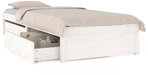 vidaXL Bett, Bettrahmen Bettgestell mit Schubladen Lattenrost, Holzbett Massivholzbett für Schlafzimmer, Einzelbett Schlafzimmerbett, Weiß 90x190cm