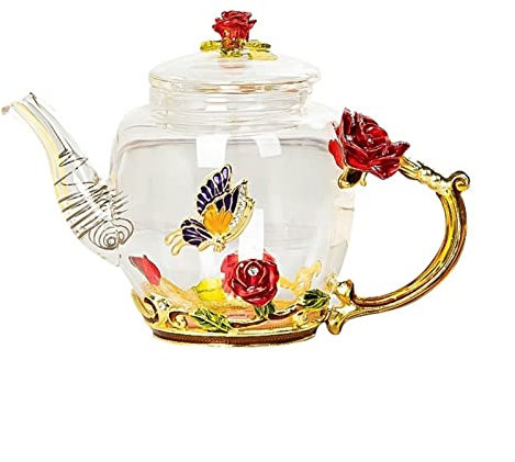 Teekanne Emaille Red Rose Glass Teekanne heiß und kaltes Getränk Haushaltswaren Büro Kessel Tee Set Kaffeekanne Teekannen