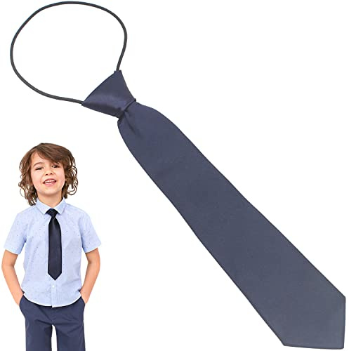 LRMYS One Size Kids Elastic Ties, 29cm Solid Color Formal Pre Tied Necktie for Boys Girls Wedding Graduation School Uniforms, Navy 1 Pack