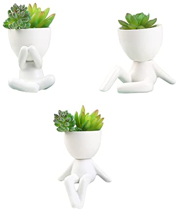 AYAROS 3 macetas suculentas con forma humana, bonitas macetas de cerámica para suculentas, macetas pequeñas, macetas de flores, decoración de escritorio para el hogar, oficina, interiores y exteriores