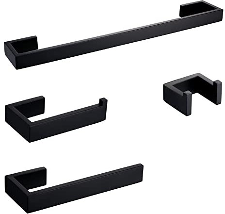 BAGNOLUX Set di accessori da bagno nero opaco, set di 4 pezzi, porta asciugamani da bagno in acciaio inossidabile SUS304, set di portasciugamani per montaggio a parete, set di accessori da bagno