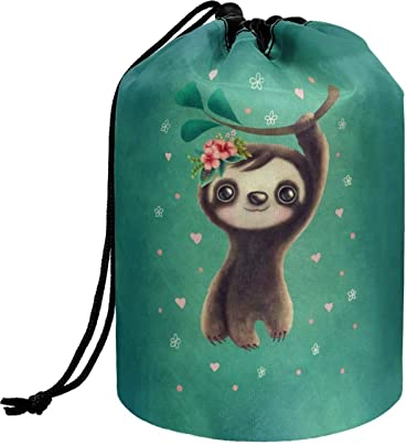 chaqlin Funny Sloth Portable Drawstring Cosmetic Bag Travel Organizer Bag Barrel Makeup Pouch Women Girls Cute Sloth Gifts,Large Capacity Toiletry Bag