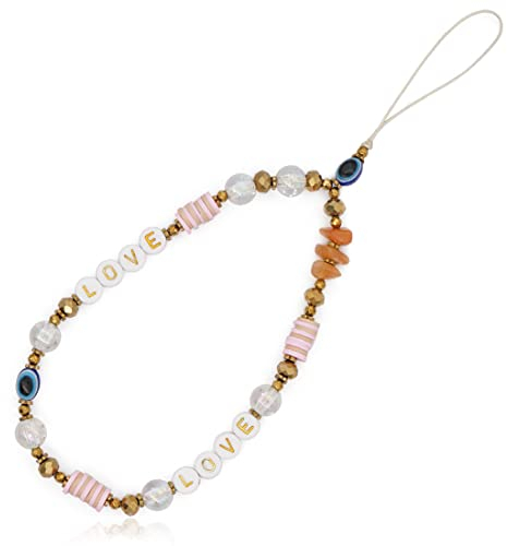 LEEQ Handykette Perlen Handyanhänger - Kettenlänge 28cm Handy Lanyard Perlen Kette für Handy Acryl Telefon Anhänger Seil Böhmen Stil Bunte Perlen Telefon Kette Strap für Frauen, Auto Schlüsselanhänger