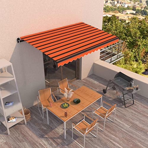 Yolola Gelenkarmmarkise Einziehbar Ersenkbaren Markise Handbetrieben Balkonmarkise Sonnenschutz Sonnenmarkise Einstellbarer Winkel und Höhe Terrassenmarkise 450x350 cm Orange und Braun