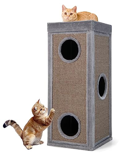 Tangkula 4 Story Cat Tree Condo, 39 Inch Multi-Layer Cat House with Sisal Scratch Pad, 3 Hideaways, Removable Soft Top Plush Bed, Barrel-Shaped Pet House Tower for Indoor Cats, Modern Cat Furniture