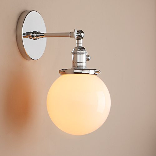 Pathson Réglable Applique Blanc de Lait Boule Verre Abat-jour Lampe Rétro Industrial Applique Murale Rétro Eclairage Chrome