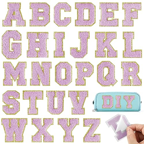 BOUBONI 26Pcs Purple Chenille Letters A-Z, Self Adhesive Chenille Letter Patches for Fabric Clothing (Purple, 26)