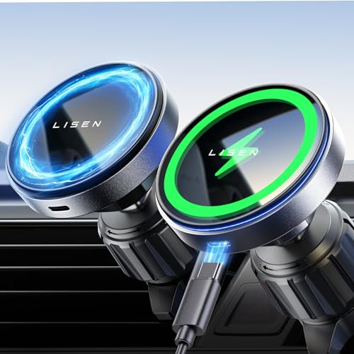 LISEN Magsafe Car Mount Charger - 15W Wireless Charger for iPhone 15 Pro Max, Universal Car Vent Mount Holder for iPhone 14 13 12