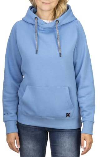 DENIMFY Hoodie Damen Regular Fit DFEmma Kapuzenpullover Pullover Cross-Over Kragen Blau S, Größe:S, Farben:Daily Blue (19300)