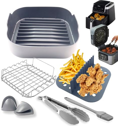 8pcs Square Silicone Air Fryer Liner for Ninja Air Fryer AF180UK, ON400UK, Air Fryer Accessories for Cosori and Ninja Air Fryer Liners, Air Fryer Silicone Liner for Ninja Air Fryer Accessories (Grey)