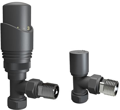 Acezanble∣Thermostatic TRV Radiator Designer 15mm x 1/2 Anthracite Angled Valve