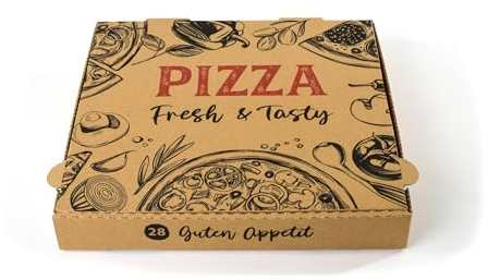 Hypafol Pizza-Box 100 Stück 28x28x4cm I Pizzakartons für Restaurants I extra Luftlöcher & raffinierte Falzung I lebensmittelecht I recycelte Kartonage I braun I viele Größen