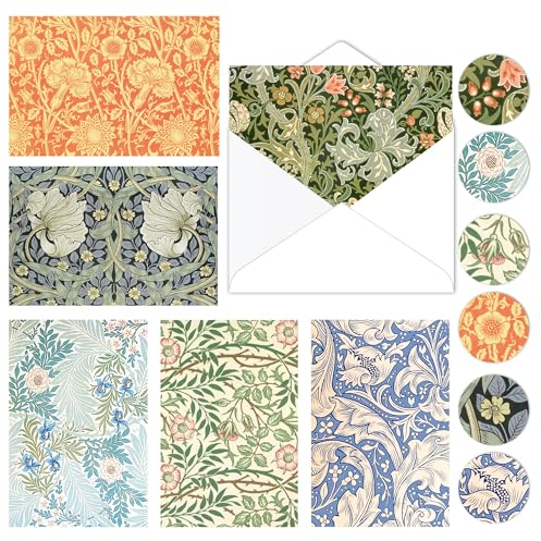 CC HOME Blumen Dankeskarten mit Umschlägen,24-teiliges Set von Retro Themed Grußkarten, Faltende Postkarten mit Umschlägen und Aufklebern für Familie Freunde Retro Flower Grußkarten mit Umschlägen