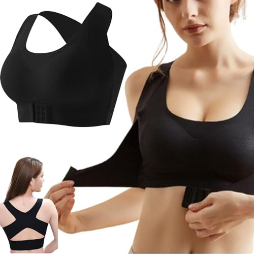 Akayoo Hatme Haltungskorrektur BH,Haltungskorrektur Rücken Damen BH,wmbra BH,Große Brüste Starker Halt Ohne Bügel Vorderverschluss,Gegen Rückenfett Ohne Bügel Komfort Starker Pushup Schlaf