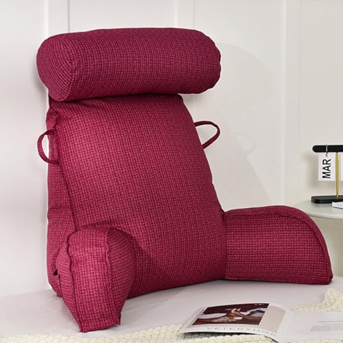 SSWH Lesekissen Für Das Bett, Rückenlehnenkissen Mit Armlehnen, Nacken- Und Lendenwirbelstützkissen, Sofa-Stuhl-Kuschelkissen, Rückenlehnenkissen Zum Sitzen Spielen Ferns(Size:75x40x50cm,Color:Rot)