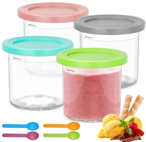 4 Recipientes de Helado para Ninja Creami,Ninja Creami Pints,Recipientes de Helado con Tapas,Accesorios creami para ninja,para Ninja Creami Ice Cream Maker NC301 NC300 NC299AMZ CN305A CN301CO Series