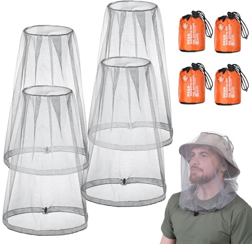 ACWOO 4 Pack Tête de Moustique Net, Filet de Tête Anti-moustiques avec Sac de Transport, Protection Contre Les Insectes Moustiquaire de Tete, Mosquito Head Net pour Apiculteur Camping Extérieur, Gris