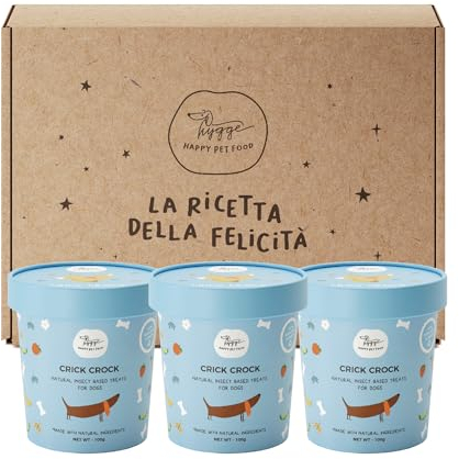 Hundekekse ohne Getreide, glutenfrei | Set mit 3 Keksen Hund Crick Crok Insektenprotein Apfel, Obst und Gemüse | Snack für empfindliche Hunde und mit Dermatitis | 300 g | Snack Hygge Dog