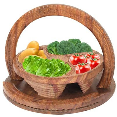 Cestas De Pan Y Nueces - Cestas De Pan Plegables, Bandeja Plegable Para Servir Refrigerios | Plato De Fruta Tallado En Madera De Nogal Hecho A Mano, De Madera Dividido Para Frutos Secos Dulces