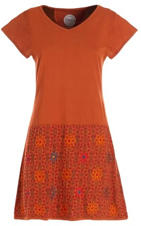 Vishes Damen Kurzarm Kleid mit Blümchen I Handgefertigt aus 100% Baumwolle I Stylisches Sommerkleid für Freizeit & Alltag I Nachhaltige Alternative Bekleidung