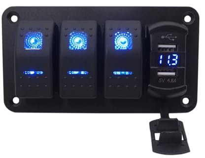 Interrupteur à bascule LED marche/arrêt 12-24 V CC avec double 4,8 A et voltmètre pour voiture, camping-car, bateau
