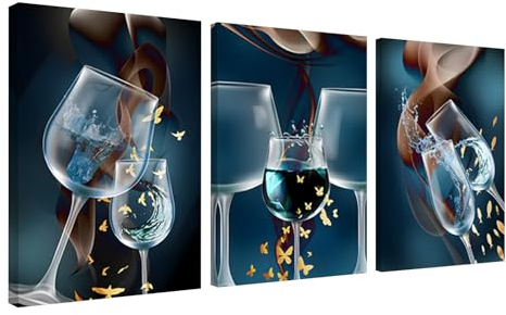 hocadon 3 Paneles Cuadros Decoracion Salon Copa Azul Cuadros Decoracion Cocina Cuadro De Pared con Marco para Cocina, Sala de Estar, Dormitorios, Oficina