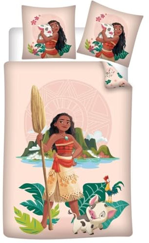 Bettwäsche Vaiana für Kinder, Polyester-Baumwolle, Bettbezug 140 x 200 cm + Kissenbezug 65 x 65 cm, wendbar