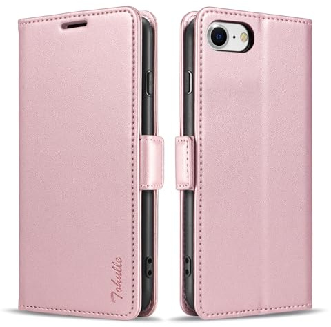 TOHULLE Wallet Case for iPhone SE 2022 iPhone SE 2020 iPhone 8 iPhone 7, Magnetic Flip PU Leather Case RFID Blocking Card Holder Kickstand Protective Phone Case Cover for iPhone 7/8/SE - Rose Gold