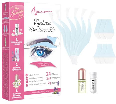 Beauty7 Augenbrauen Wachsstreifen Fit Wax Strips vorgeschnitten augenbrauen wachs 24stk augenbrauen wax streifen mit Perlenpulver Kamillenöl enthaarungsstreifen für sensible Haut Frau