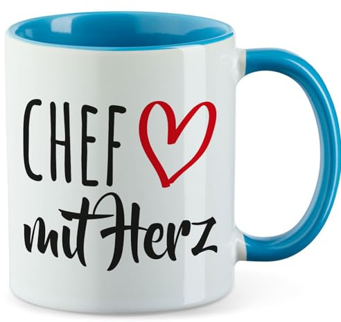 Huuraa Becher Chef mit Herz Geschenk 330ml Blau Chef Geschenkidee