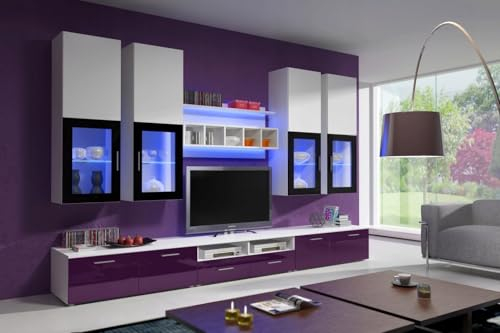 Generisch Wohnwand ALFA I für das Wohnzimmer (Weiß/Lila)