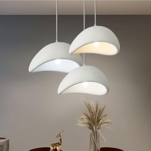 CNMKLM Moderne Pendelleuchte für Esszimmer Küche Insel Licht Flur Restaurant Hängelampe E27 Sockel Japanische Wabi-Sabi Stil Vogelnest Form Hängeleuchte Beleuchtung Leuchte(Weiß,60CM)
