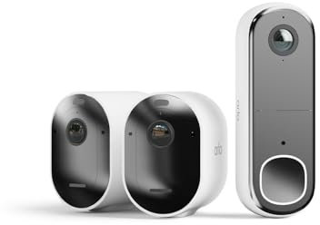 Arlo Pro 5 Front & Back Door Security Kit 2K Security Camera Outdoor Wireless with HD Video Doorbell, Battery Operated Outdoor Camera With Advanced Colour Night Vision, 3 Cameras, Secure Trial Period