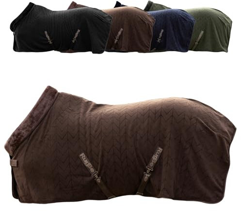 Covalliero - Fleecedecke | Pferde Abschwitzdecke | Transportdecke mit Brustschnalle, Schweifriemen & Kreuzgurten | super weich & atmungsaktiv | Pferdedecke in Coffee | Größe 165cm