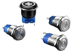 16/19/22MM Customizable Metal Push Button Switch Car Boat Horn Fog Fans Waterproof Lamp Latching/Momentary Black/Silver 12V 24V IDGTTLDF(19MM,LED Yellow (Amber))