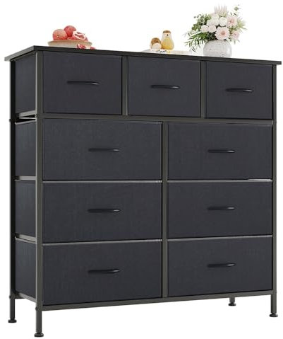 Alivio Chest of Drawers Cabinet Furniture, Deep & Large 9 Drawers Dresser Storage Cabinet, Sturdy Steel Frame Fabric Storage Drawers, Easy to Assemble for Bedroom, Living Room, Kids Room (Grey)