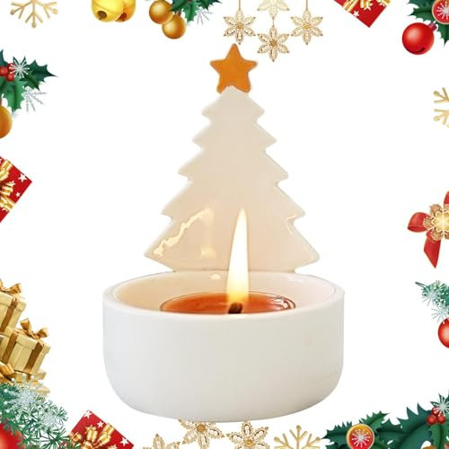 yztju Ceramic Tea Light Holder, Ceramic Tea Light Holder, Light Weight - Vintage Candle Holder, Christmas Tree Shape, Home Decoration for Dining Room, Table, Mantle, Fireplace