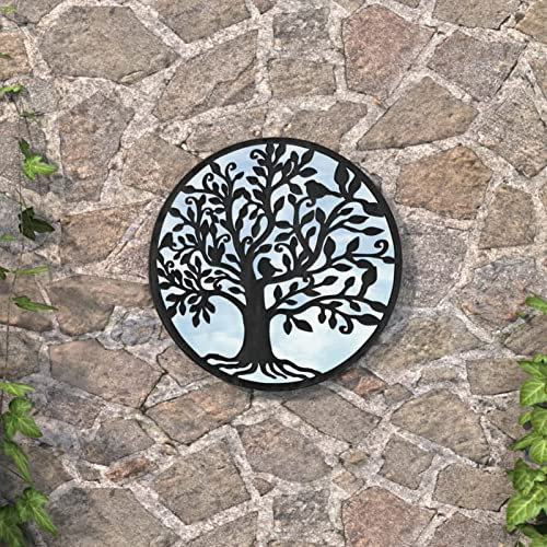 Sufrk Specchio da Giardino Nero 60x2,5 cm in Ferro Rotondo da Esterno,Specchio da Giardino per Finestra da Chiesa,Arredamento Esterno,Effetto Pietra