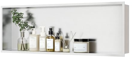 Qeke Embed Shower Niche of Stainless Steel, Recessed Wall Niche NO Tile Required, Waterproof Built-in Shower Caddy, Single Layer, 90x30x10 CM, Brushed Nickel