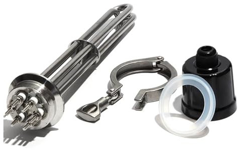 KEUQIXMR Thermoplongeurs à trois pinces de 2 pouces (63mm), for chauffe-eau/chaudière, 220V/380V, Full 304SS, brassage Ten 3/4, 5/6/9/12kw(Heater Clamps,220V-6KW)